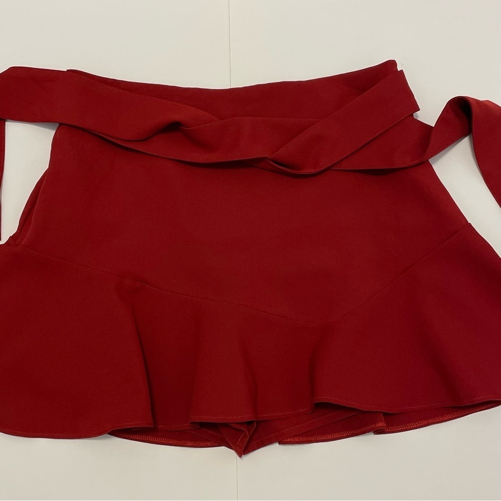 Zara Burgundy Red Bow Flounced Hem Women’s Skirt/Skort with Tie Detail Size L - Picture 4 of 15